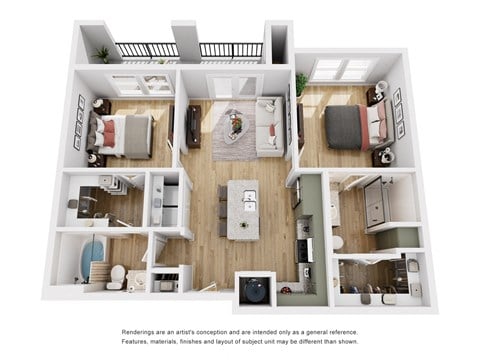 Floor plan for 2 beds, 2 baths, 919 sqft